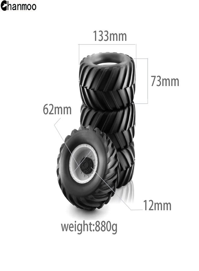 Chanmoo 1/10 RC Monster Truck Tires and Hard Plastic Wheels Rims 12mm Hex Rubber Buggy Off Road Tyres with Foam for 1:10 Scale Truck Car Traxxas VXL 2WD Hoss 4x4 HSP HPI Tamiya Kyosho 4PCS (White) - Image 2